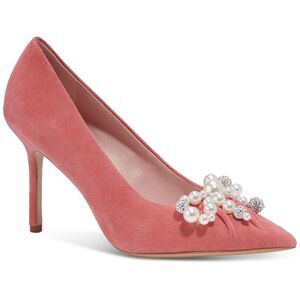 Kate Spade New York Womens Elodie High Pink Suede Embellished Pumps Shoes NWT